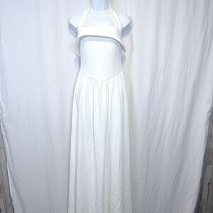 Lulus Maxi Dress Halter Fold Over White Wedding Bridal Event Size M